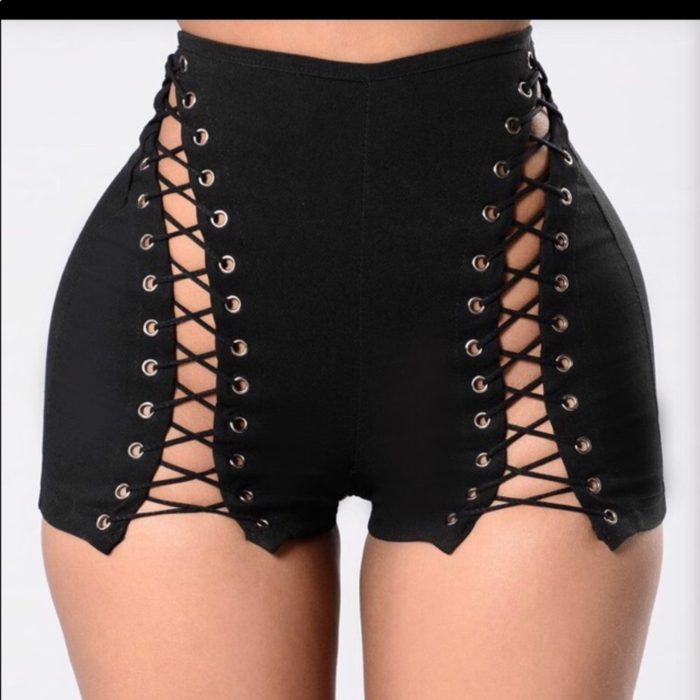 Black lace up shorts